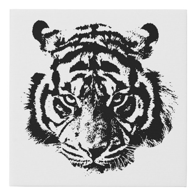 Tiger Black & White Pop Art Motivation Faux Canvas Print (Front)