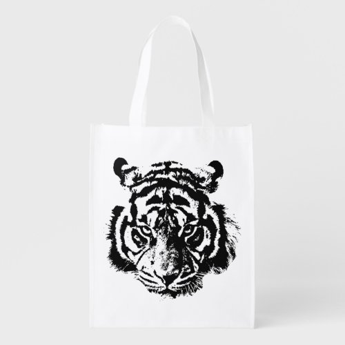 Tiger Black  White Pop Art Motivation Grocery Bag