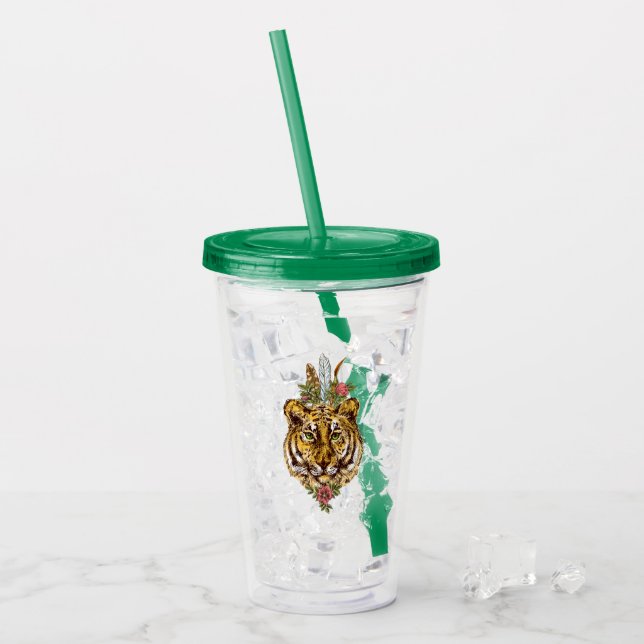 Tiger Boho Style Portrait Acrylic Tumbler (Front Ice)