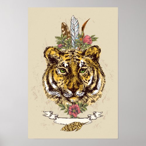 Tiger Boho Style Portrait Poster