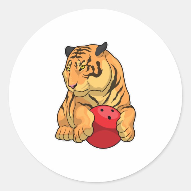 Tiger Bowling Bowling ball Classic Round Sticker (Front)