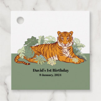Tiger boy party, animal jungle favor tags