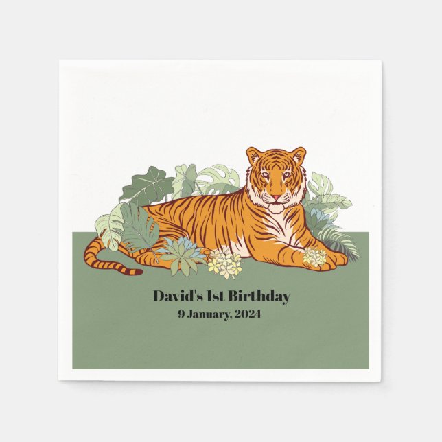 Tiger boy party, animal jungle napkins (Front)
