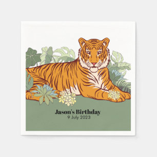 Tiger boy party, animal jungle napkins