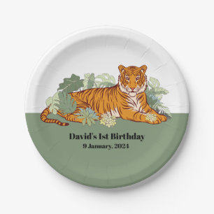 Tiger boy party, animal jungle paper plates