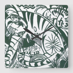 Tiger by Franz Marc, Vintage Expressionism Art Square Wall Clock