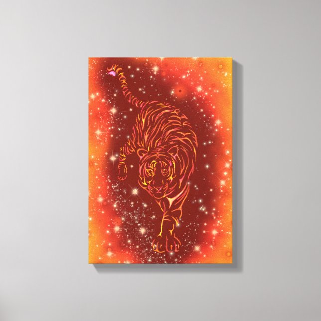 Tiger Canvas Print Running At Galaxy Starry Night (Front)