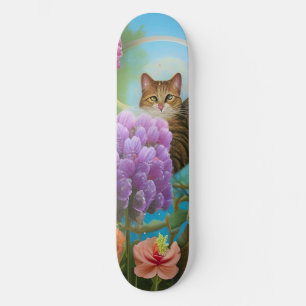 Tiger Cat and Lilac Bouquet Skateboard