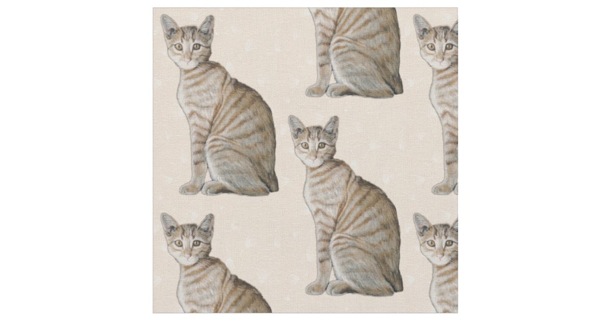 Tiger Cat Art Fabric | Zazzle.com