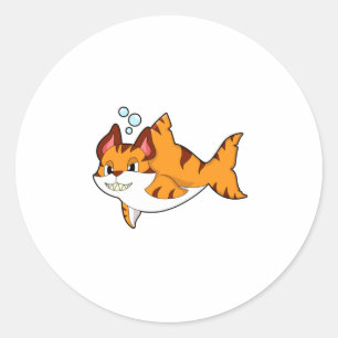 Tiger cat as Shark in Water.PNG Classic Round Sticker