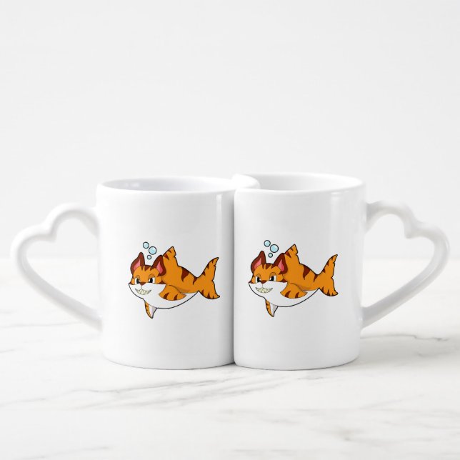 Tiger cat as Shark in Water.PNG Coffee Mug Set (Front Nesting)