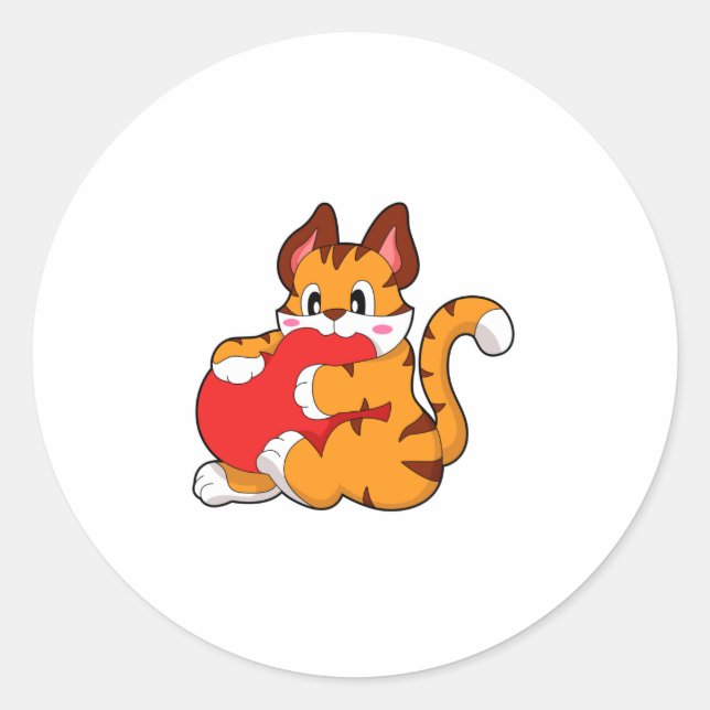 Tiger cat at Love with Heart.PNG Classic Round Sticker (Front)