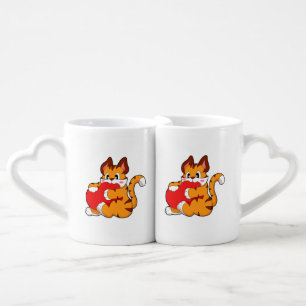 Tiger cat at Love with Heart.PNG Coffee Mug Set