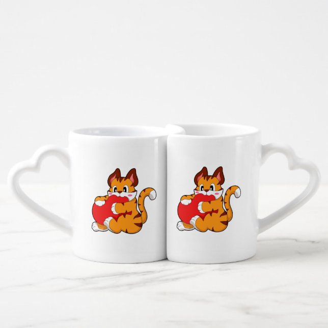 Tiger cat at Love with Heart.PNG Coffee Mug Set (Front Nesting)