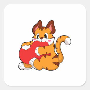 Tiger cat at Love with Heart.PNG Square Sticker