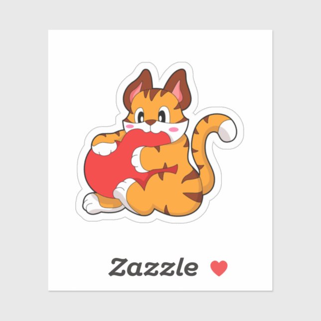Tiger cat at Love with Heart.PNG Sticker (Sheet)