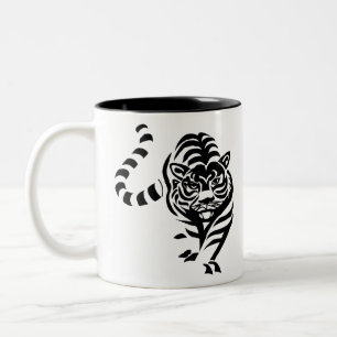 Tiger Cat Big Black White Stripes Prowl Walk Two-Tone Coffee Mug