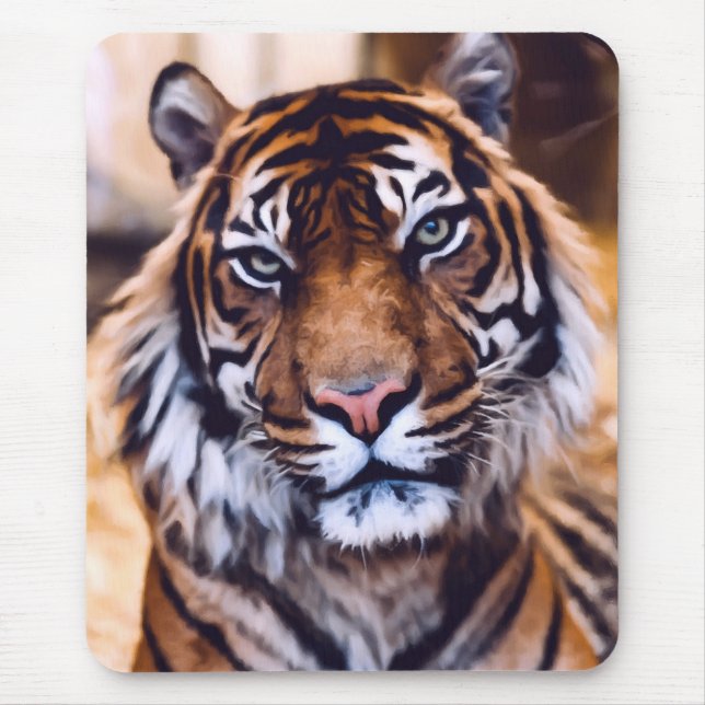Tiger Cat Close Up Painted Wildlife Mouse Pad (Front)