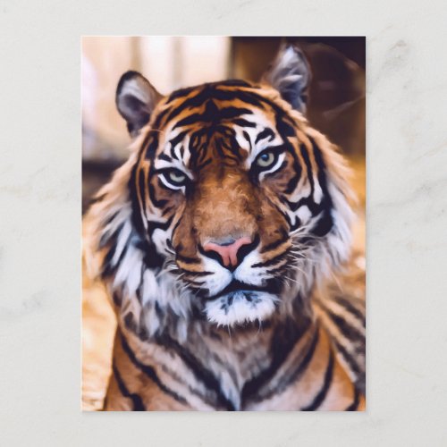Tiger Cat Close Up Painted Wildlife Postcard