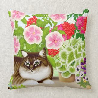 Tiger Cat in Patio Jungle Pillow throwpillow