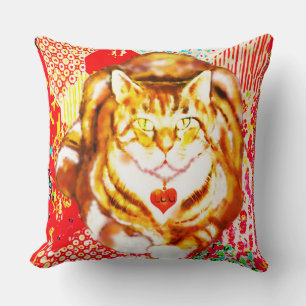 Tiger Cat Red Decorative Design Background Throw Pillow