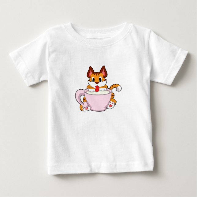 Tiger cat with Cup of Milk.PNG Baby T-Shirt (Front)