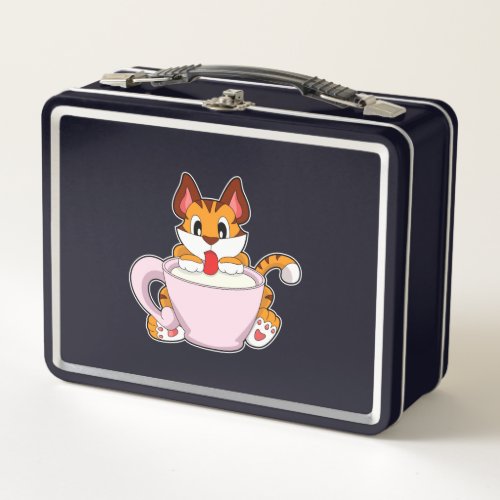 Tiger cat with Cup of MilkPNG Metal Lunch Box