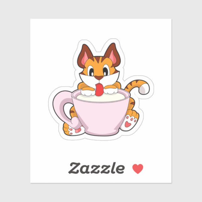 Tiger cat with Cup of Milk.PNG Sticker (Sheet)