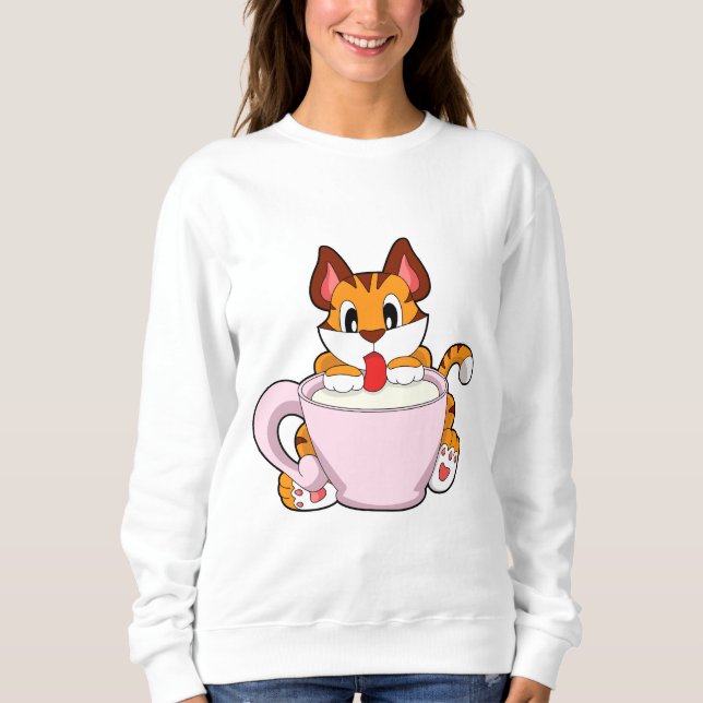 Tiger cat with Cup of Milk.PNG Sweatshirt (Front)