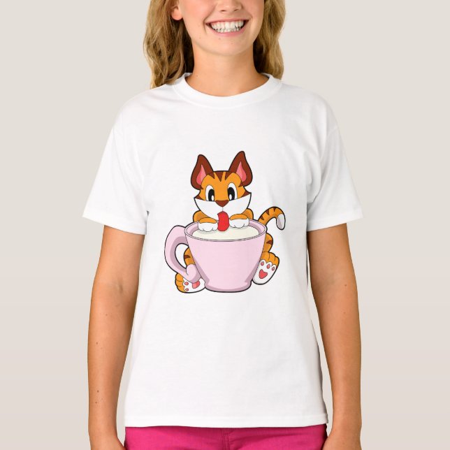 Tiger cat with Cup of Milk.PNG T-Shirt (Front)