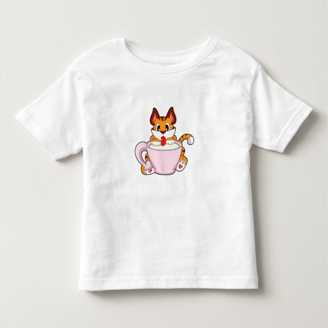 Tiger cat with Cup of Milk.PNG Toddler T-shirt (Front)