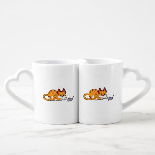 Tiger cat with Mouse Coffee Mug Set
