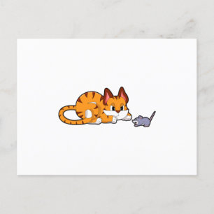 Tiger cat with Mouse Postcard
