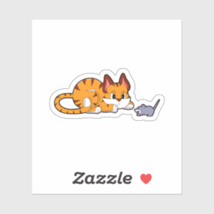 Tiger cat with Mouse Sticker
