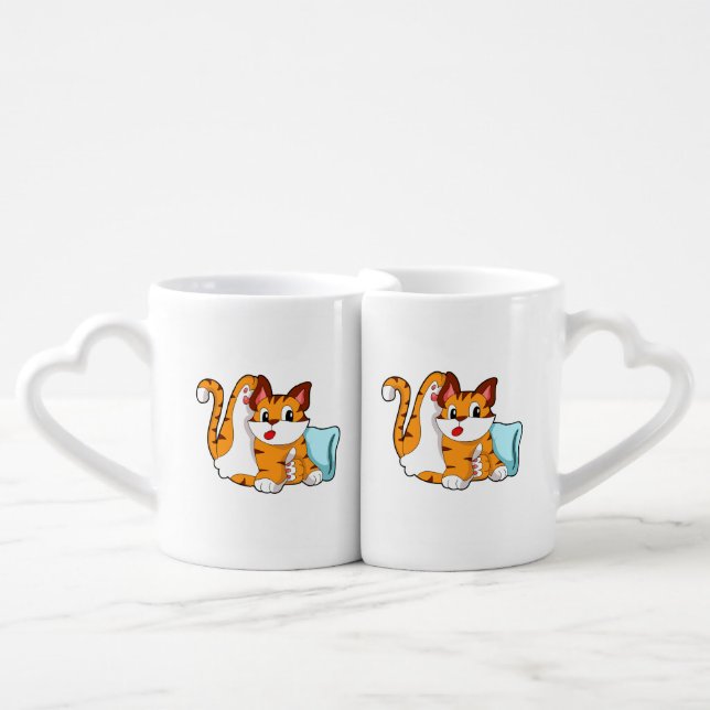 Tiger cat with Pillow Coffee Mug Set (Front Nesting)