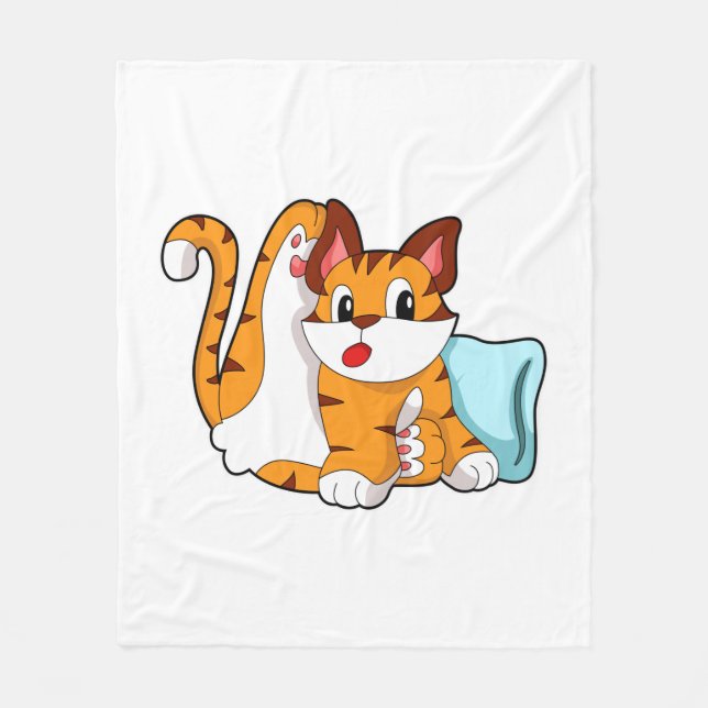 Tiger cat with Pillow Fleece Blanket (Front)
