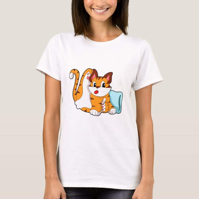 Tiger cat with Pillow T-Shirt (Front)