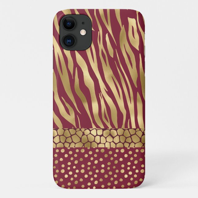 Tiger Chic Burgundy Gold Chic Stylish Case-Mate iPhone Case (Back)