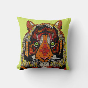 tiger chief chartreuse throw pillow
