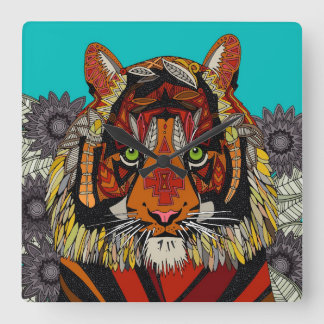 tiger chief turquoise square wall clock