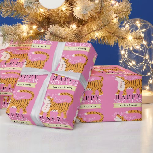 Tiger Chinese New Year 2022 Pink Holiday Wrapping Paper