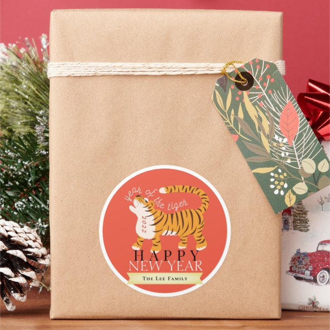 Tiger Chinese New Year 2022 Red Holiday Classic Round Sticker (Holiday)