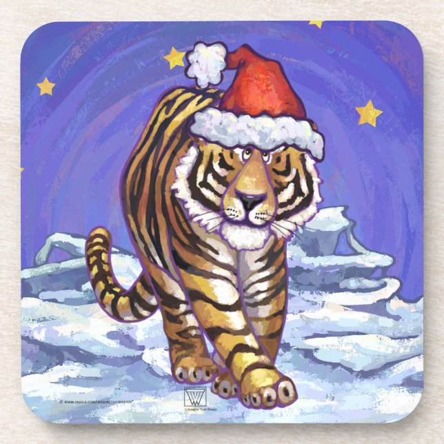 Tiger Christmas Beverage Coaster (Front)