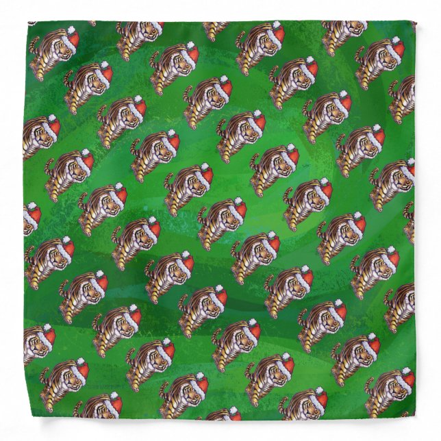 Tiger Christmas On Green Bandana (Front)