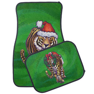 Tiger Christmas On Green Car Floor Mat