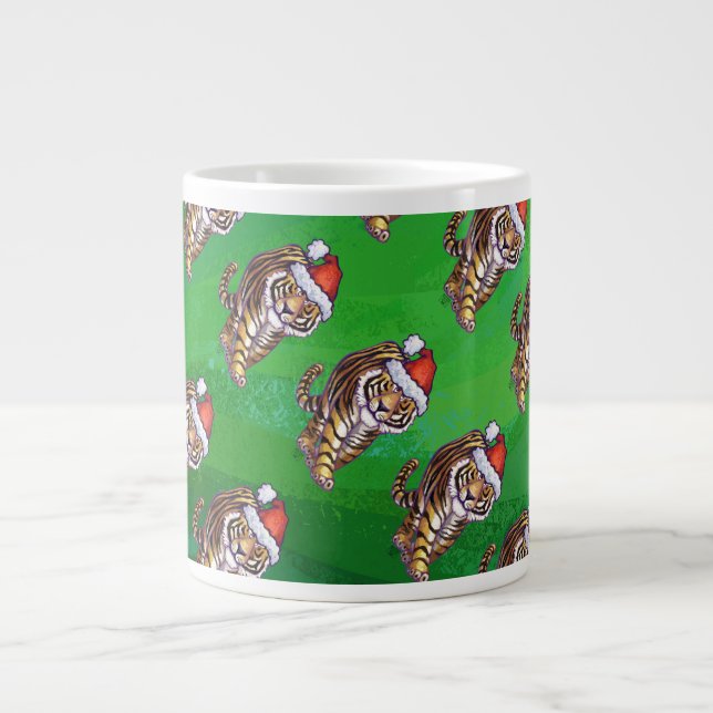 Tiger Christmas On Green Giant Coffee Mug (Front)