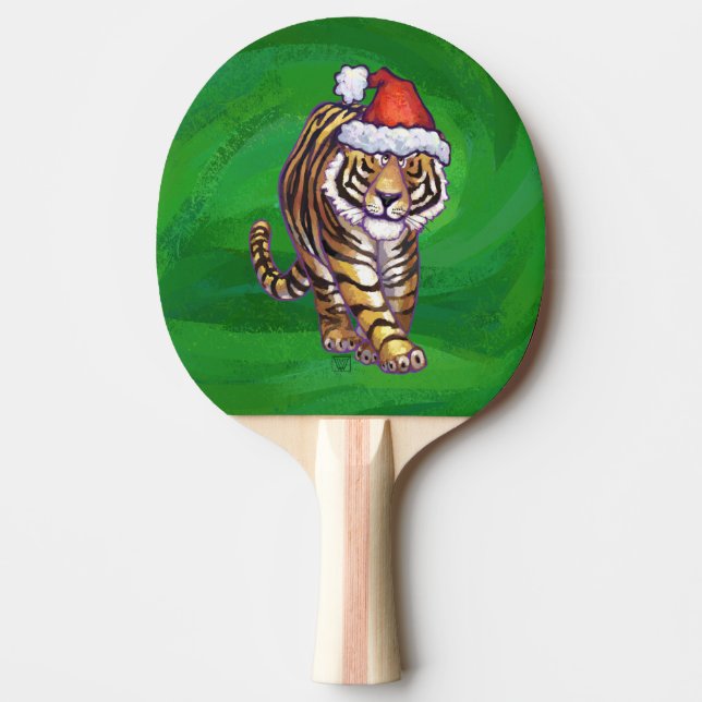 Tiger Christmas On Green Ping-Pong Paddle (Front)