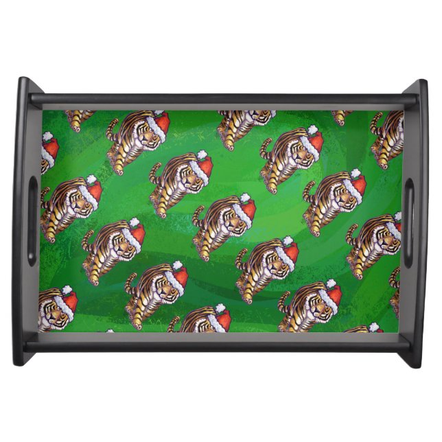 Tiger Christmas On Green Serving Tray (Front)