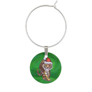 Tiger Christmas On Green Wine Charm