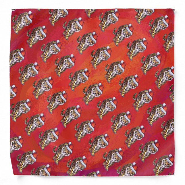 Tiger Christmas on Red Bandana (Front)